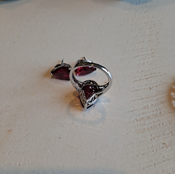 Lab created ruby size 10 ring and earrings - Picture 3 of 3